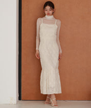 ジャガード柄マーメイドロングキャミワンピースsdp0266 アイボリー