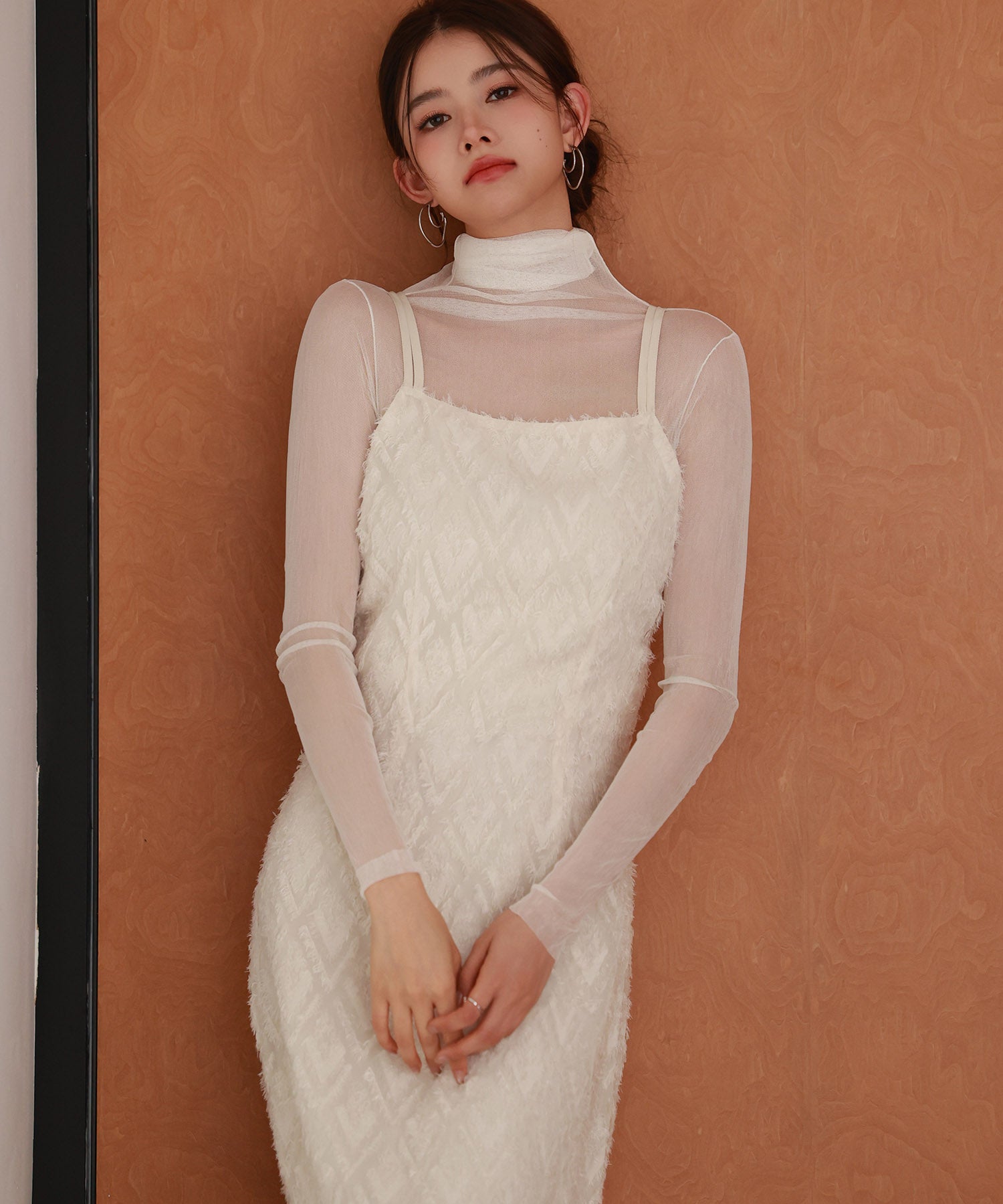 ジャガード柄マーメイドロングキャミワンピースsdp0266 アイボリー