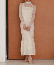 ジャガード柄マーメイドロングキャミワンピースsdp0266 アイボリー