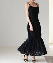 ジャガード柄マーメイドロングキャミワンピースsdp0266 ブラック