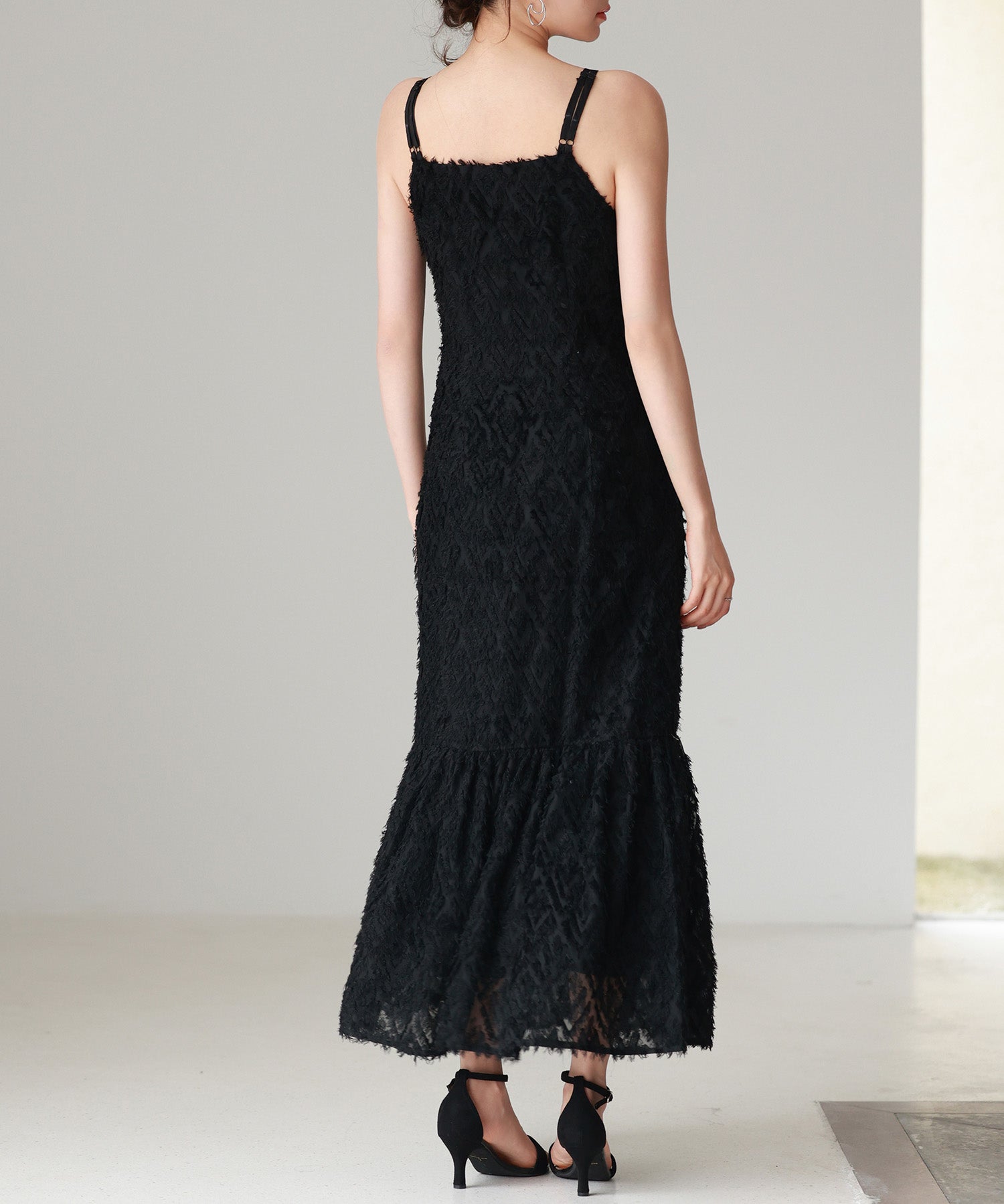 ジャガード柄マーメイドロングキャミワンピースsdp0266 ブラック