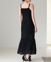 ジャガード柄マーメイドロングキャミワンピースsdp0266 ブラック