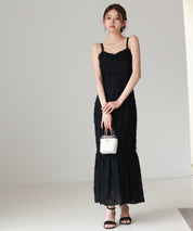 ジャガード柄マーメイドロングキャミワンピースsdp0266 ブラック