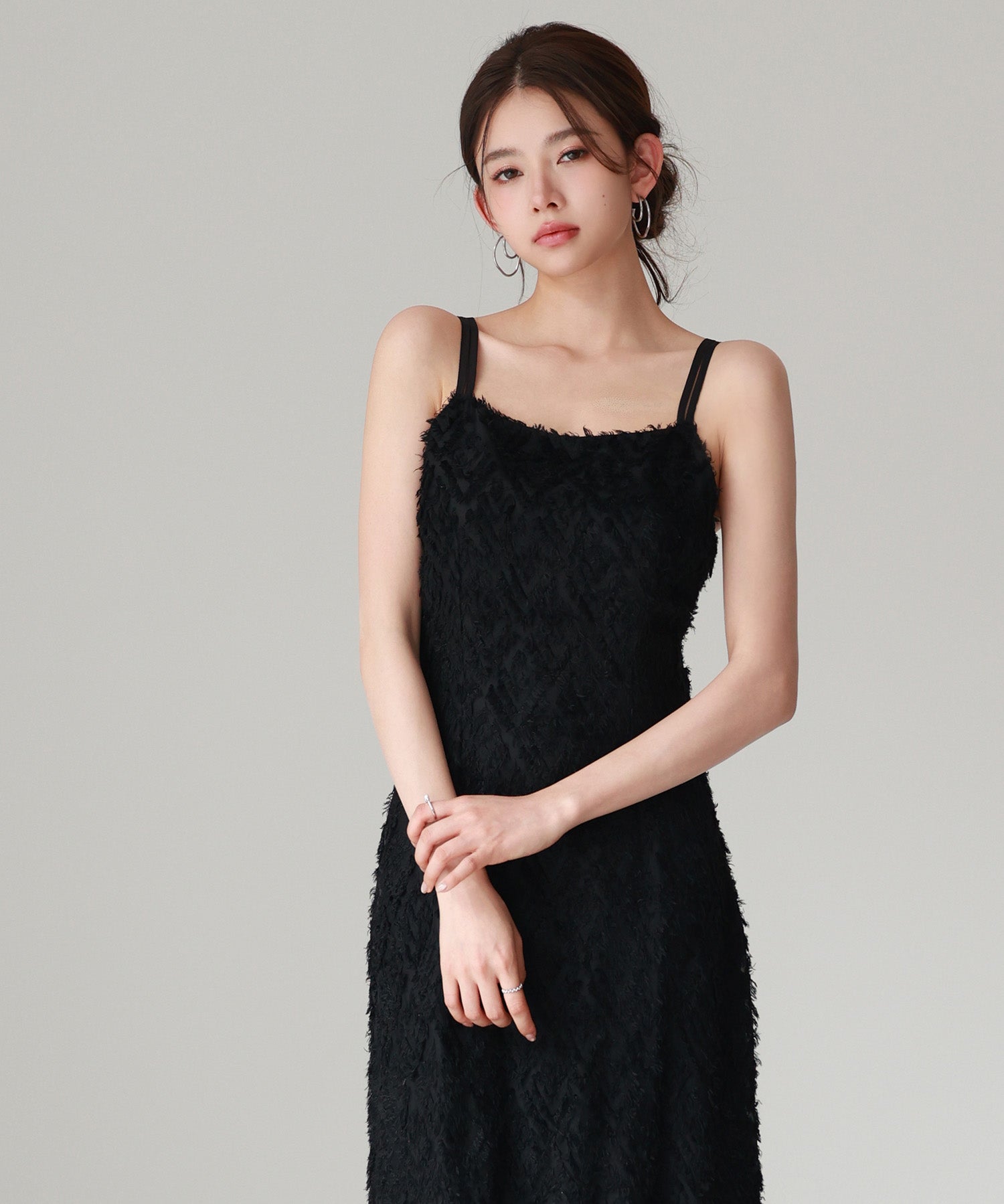 ジャガード柄マーメイドロングキャミワンピースsdp0266 ブラック