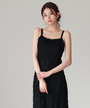 ジャガード柄マーメイドロングキャミワンピースsdp0266 ブラック