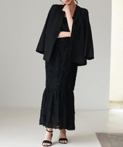 ジャガード柄マーメイドロングキャミワンピースsdp0266 ブラック