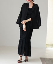 ジャガード柄マーメイドロングキャミワンピースsdp0266 ブラック