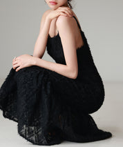 ジャガード柄マーメイドロングキャミワンピースsdp0266 ブラック