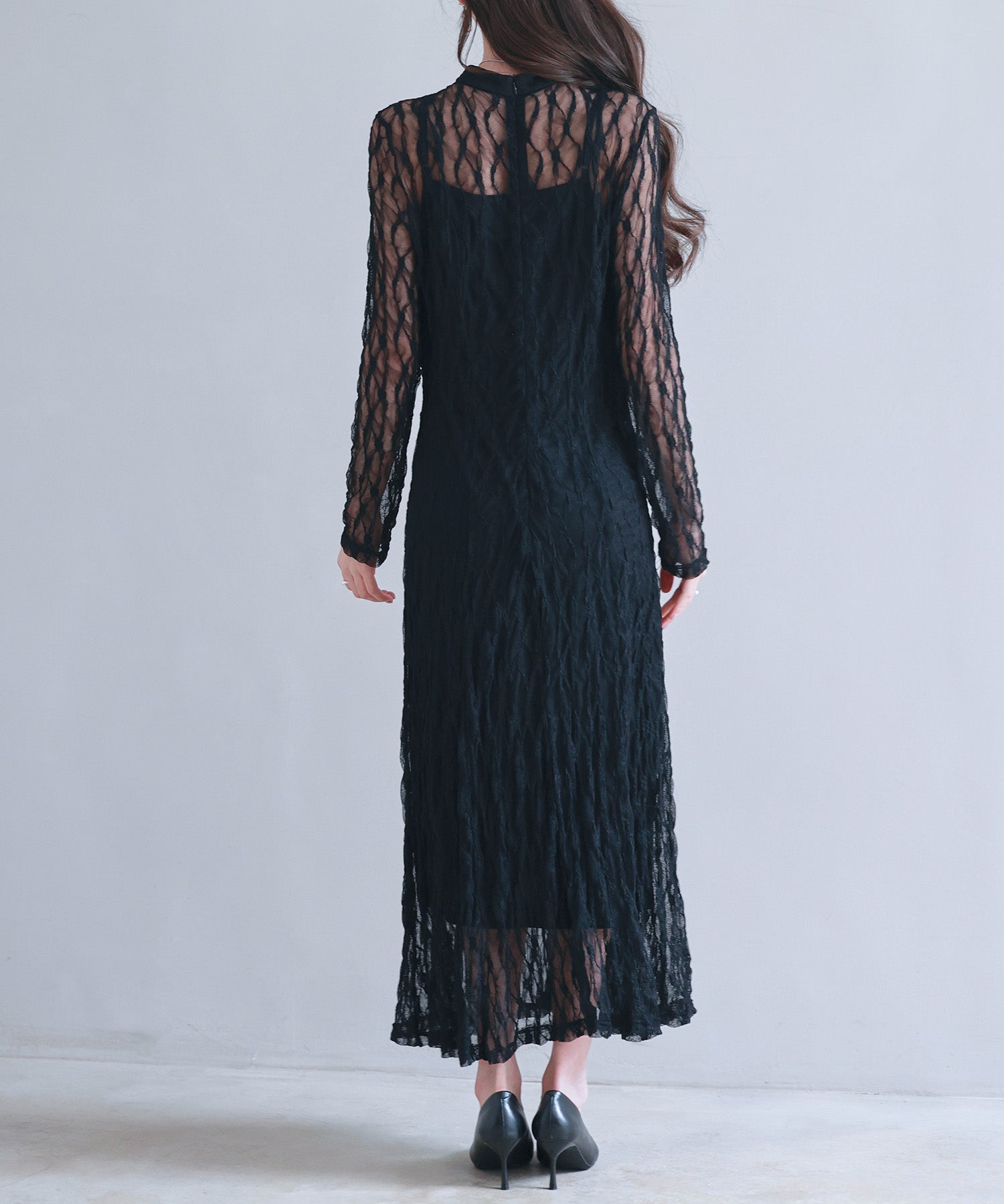 総レースとキャミワンピースの2点セットsdp0268 ブラック