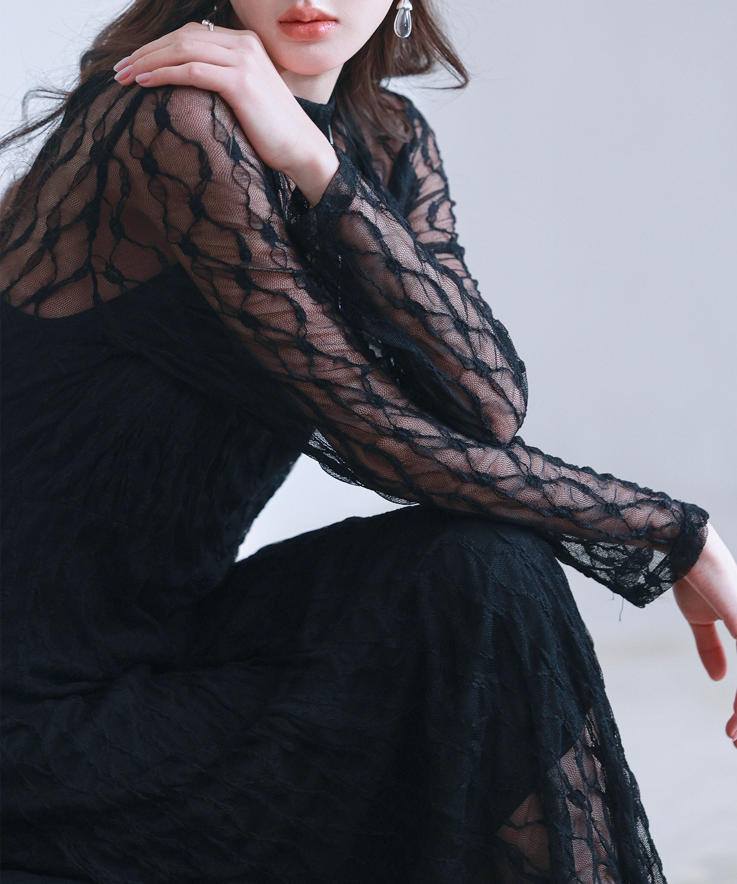 総レースとキャミワンピースの2点セットsdp0268 ブラック