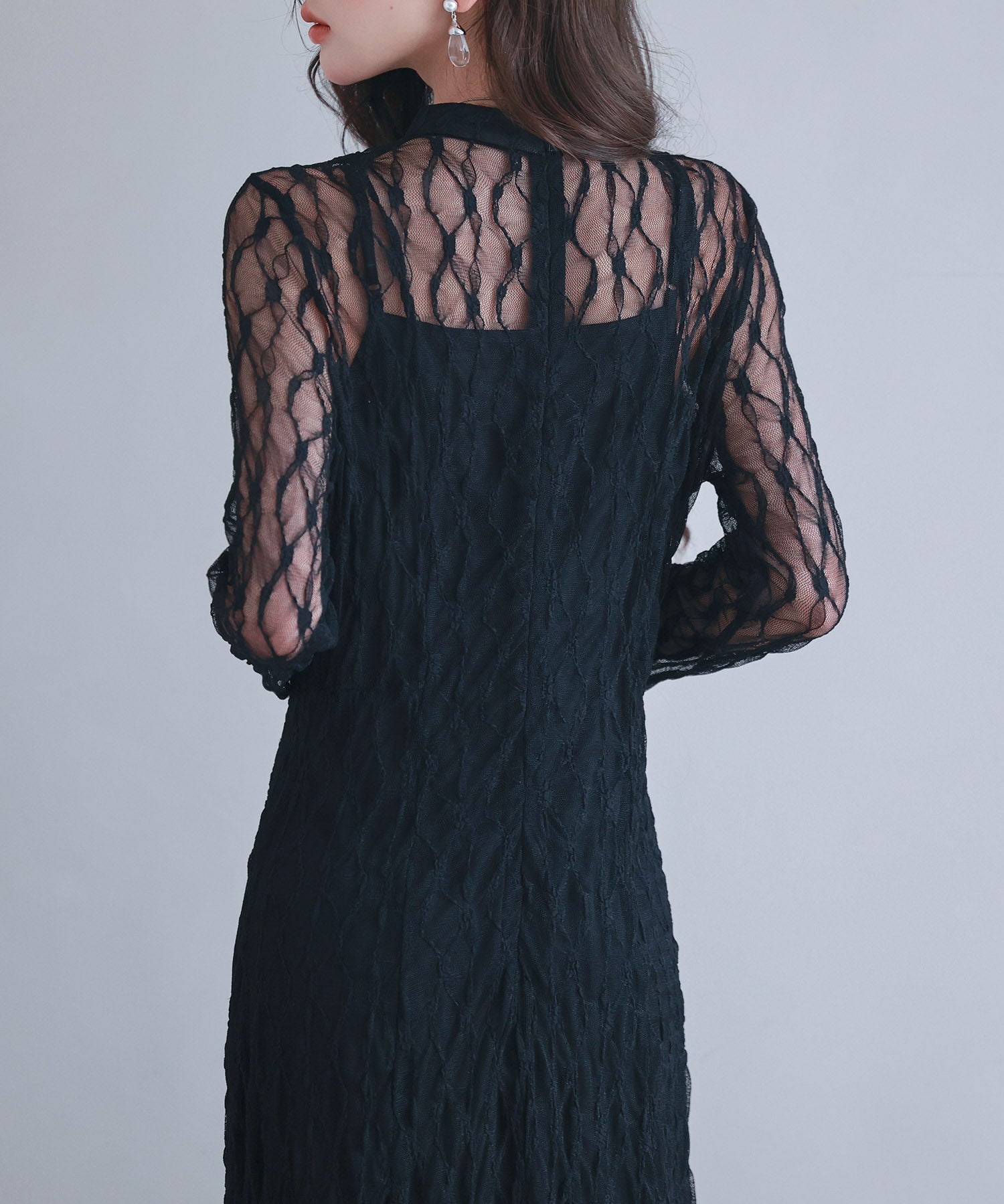 総レースとキャミワンピースの2点セットsdp0268 ブラック