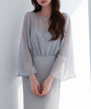 異素材ドッキングロング丈ワンピースsdp0269 グレー