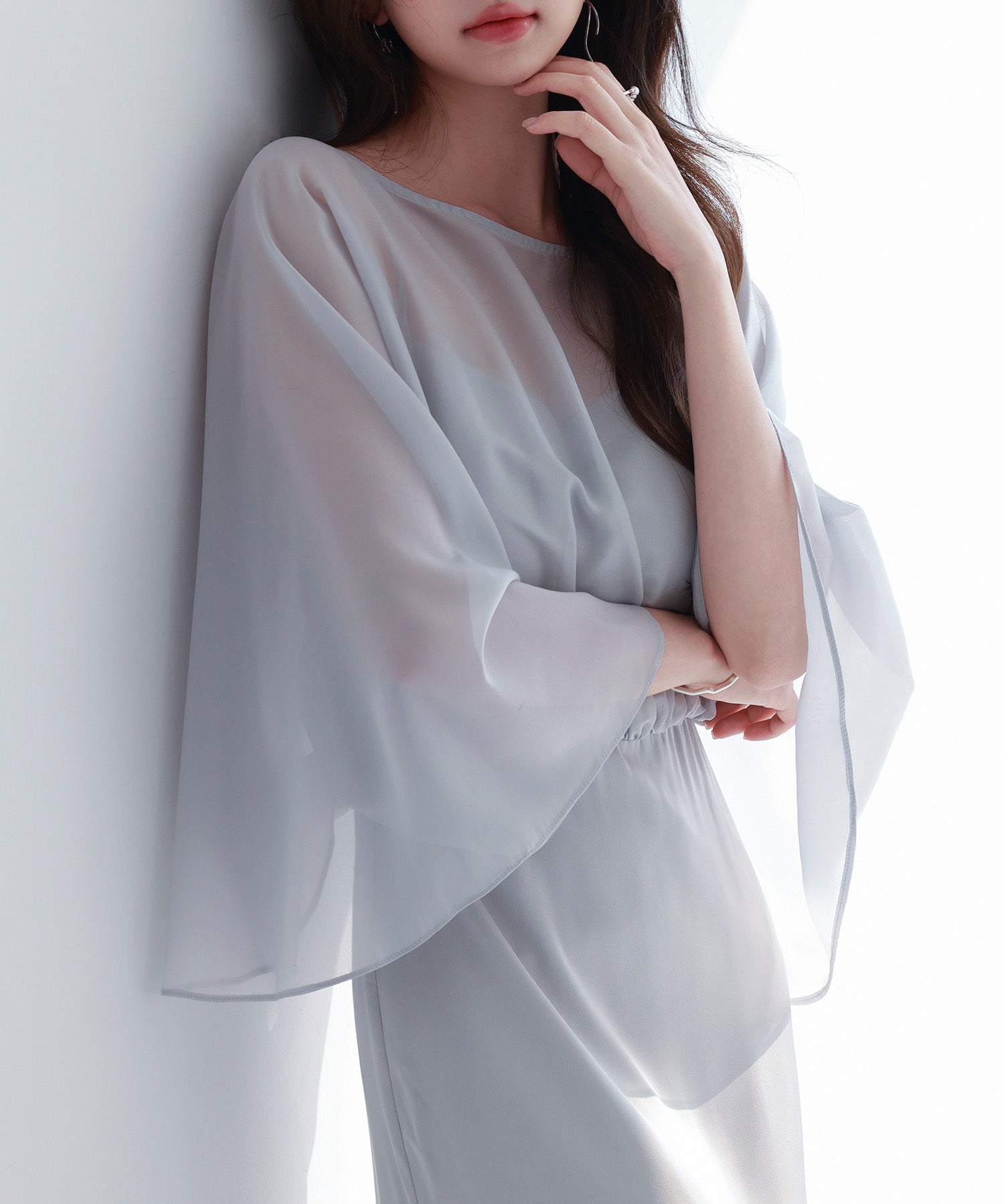 異素材ドッキングロング丈ワンピースsdp0269 グレー