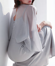 異素材ドッキングロング丈ワンピースsdp0269 グレー