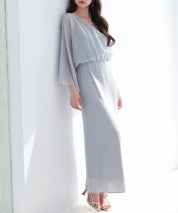 異素材ドッキングロング丈ワンピースsdp0269 グレー