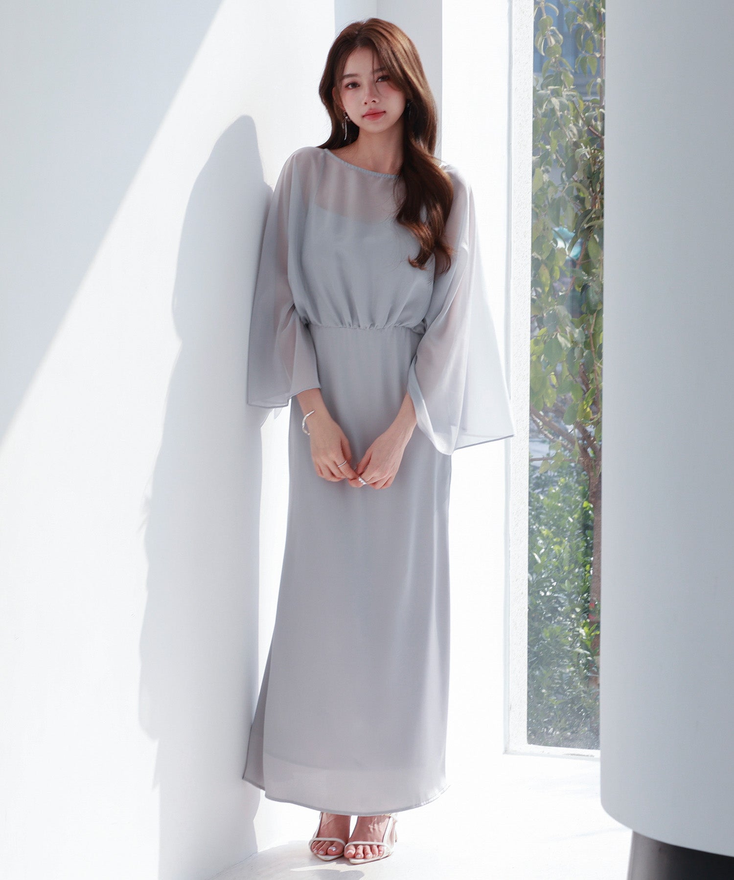 異素材ドッキングロング丈ワンピースsdp0269 グレー