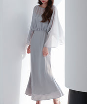 異素材ドッキングロング丈ワンピースsdp0269 グレー