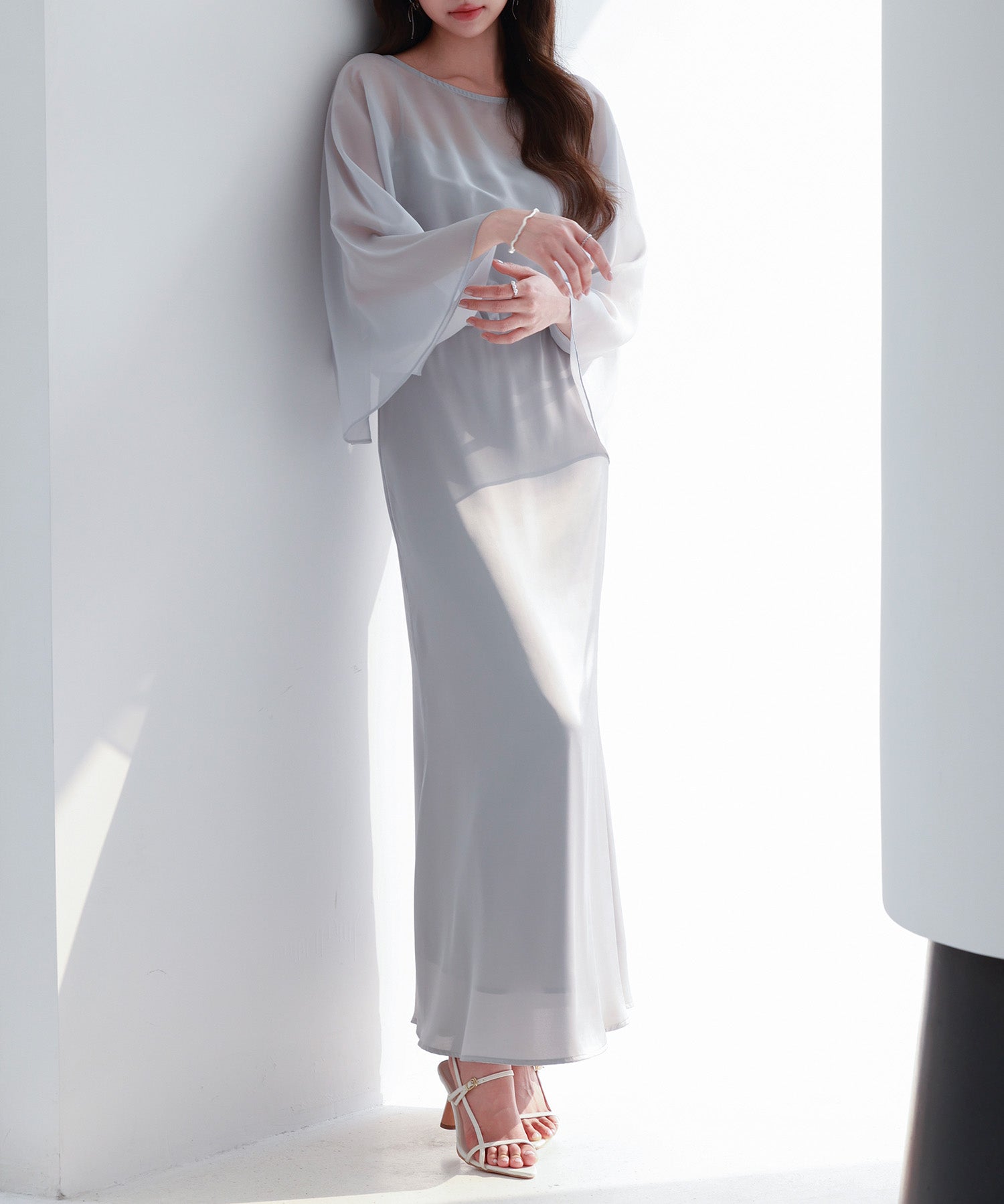 異素材ドッキングロング丈ワンピースsdp0269 グレー