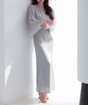 異素材ドッキングロング丈ワンピースsdp0269 グレー
