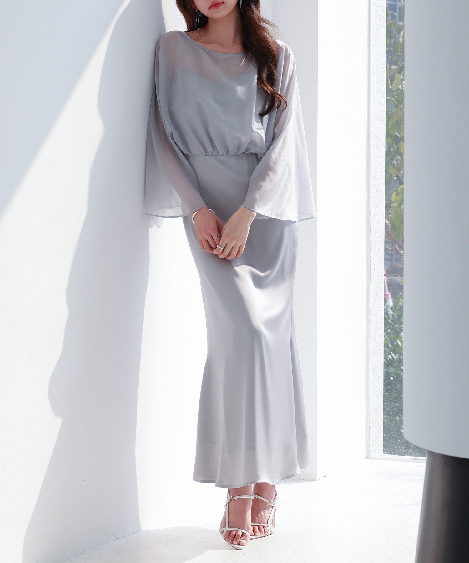 異素材ドッキングロング丈ワンピースsdp0269 グレー