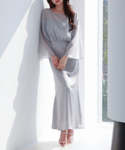 異素材ドッキングロング丈ワンピースsdp0269 グレー