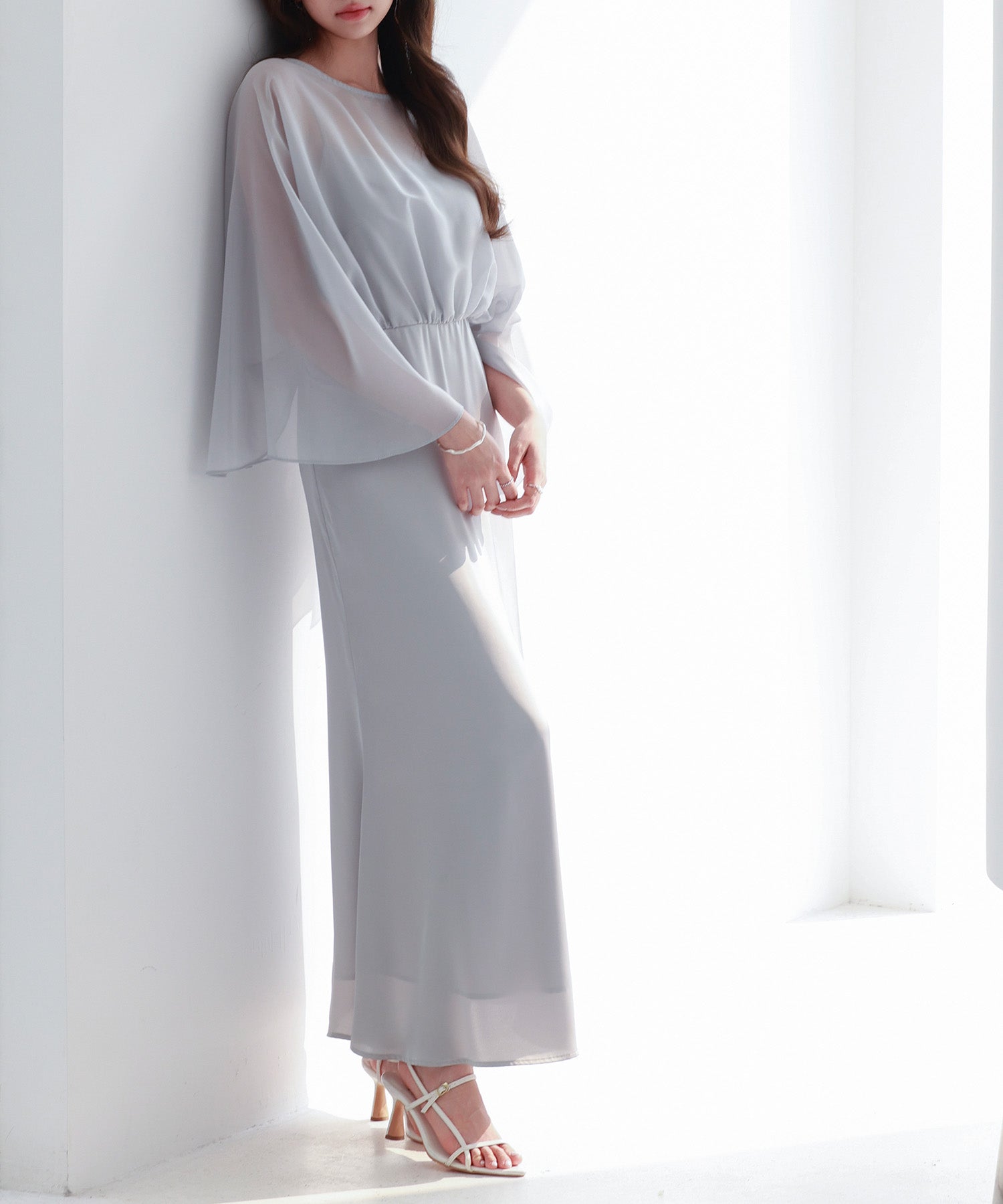 異素材ドッキングロング丈ワンピースsdp0269 グレー