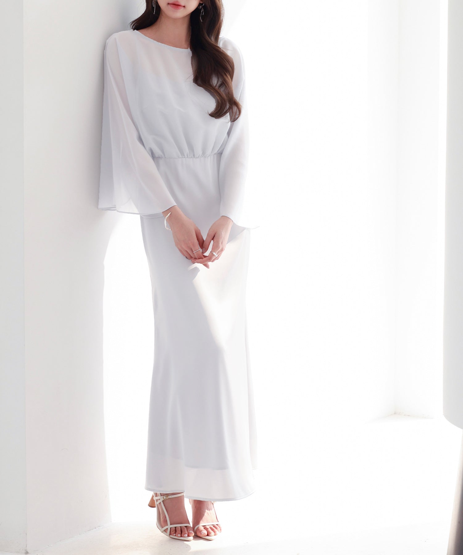 異素材ドッキングロング丈ワンピースsdp0269 ホワイト