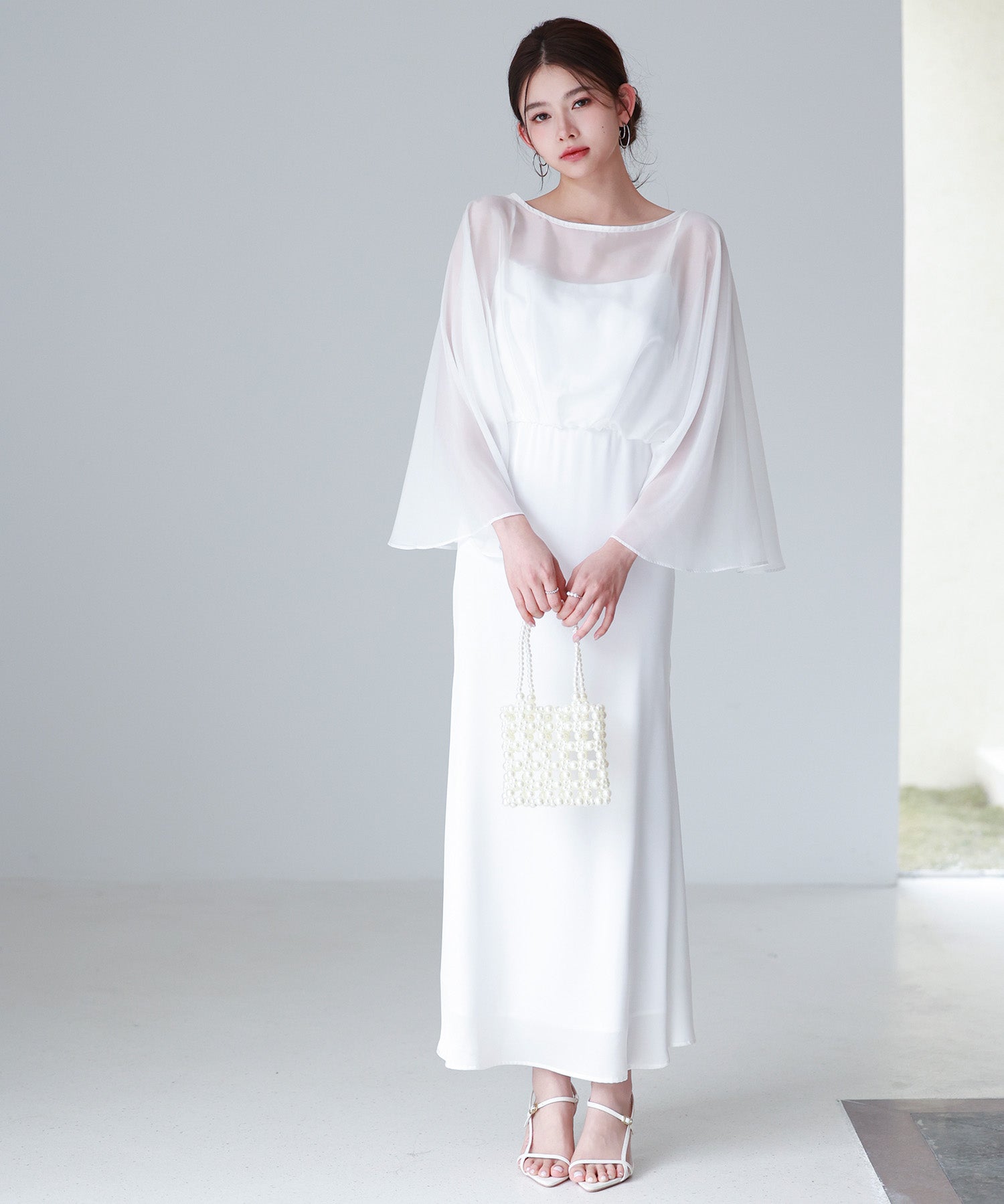 異素材ドッキングロング丈ワンピースsdp0269 ホワイト