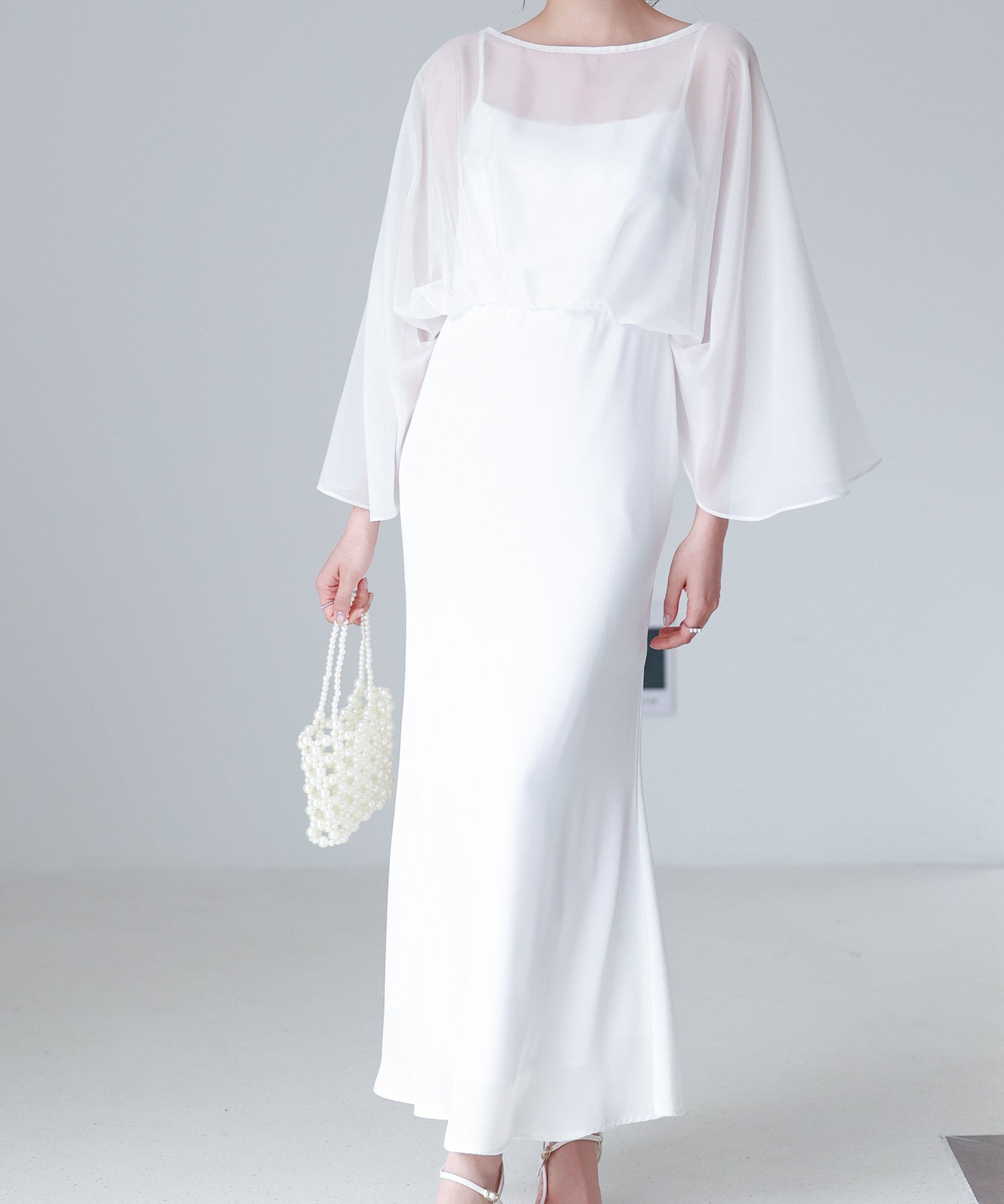 異素材ドッキングロング丈ワンピースsdp0269 ホワイト
