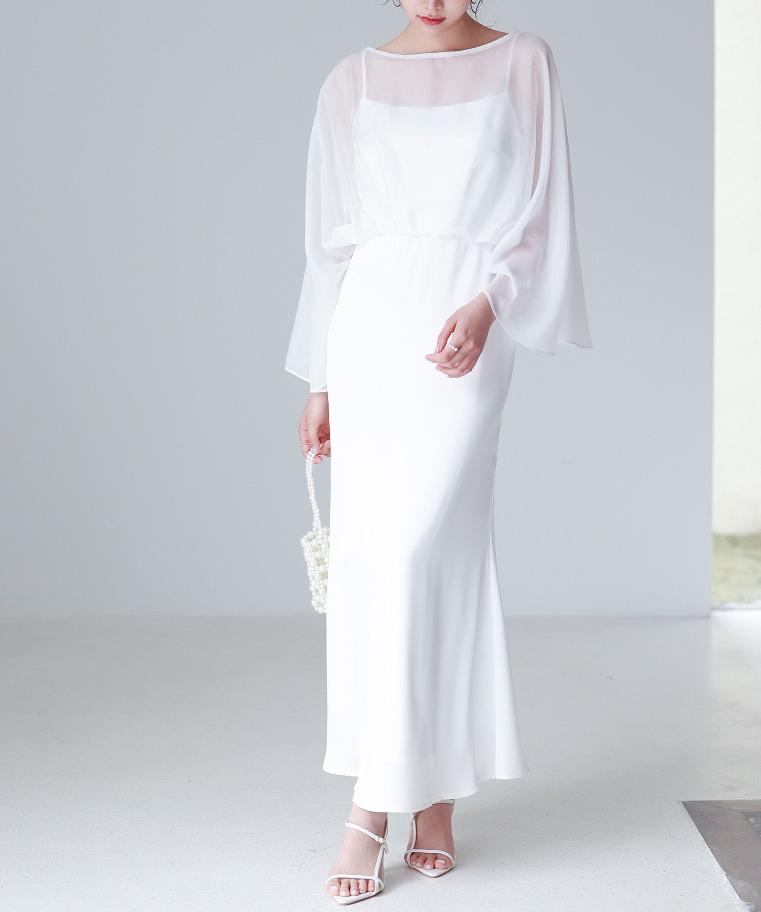 異素材ドッキングロング丈ワンピースsdp0269 ホワイト