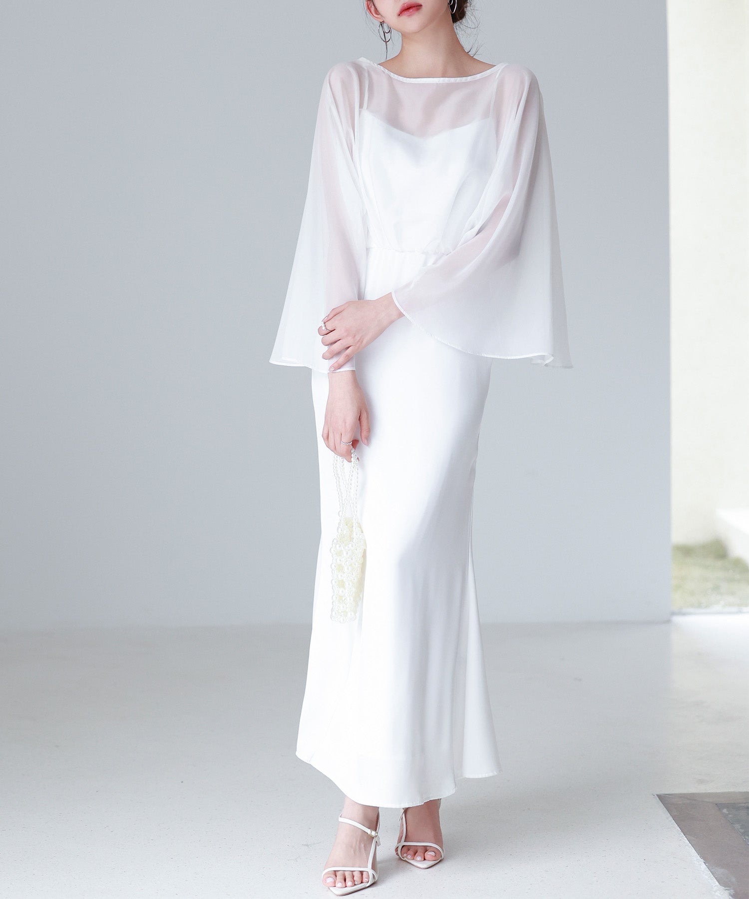 異素材ドッキングロング丈ワンピースsdp0269 ホワイト