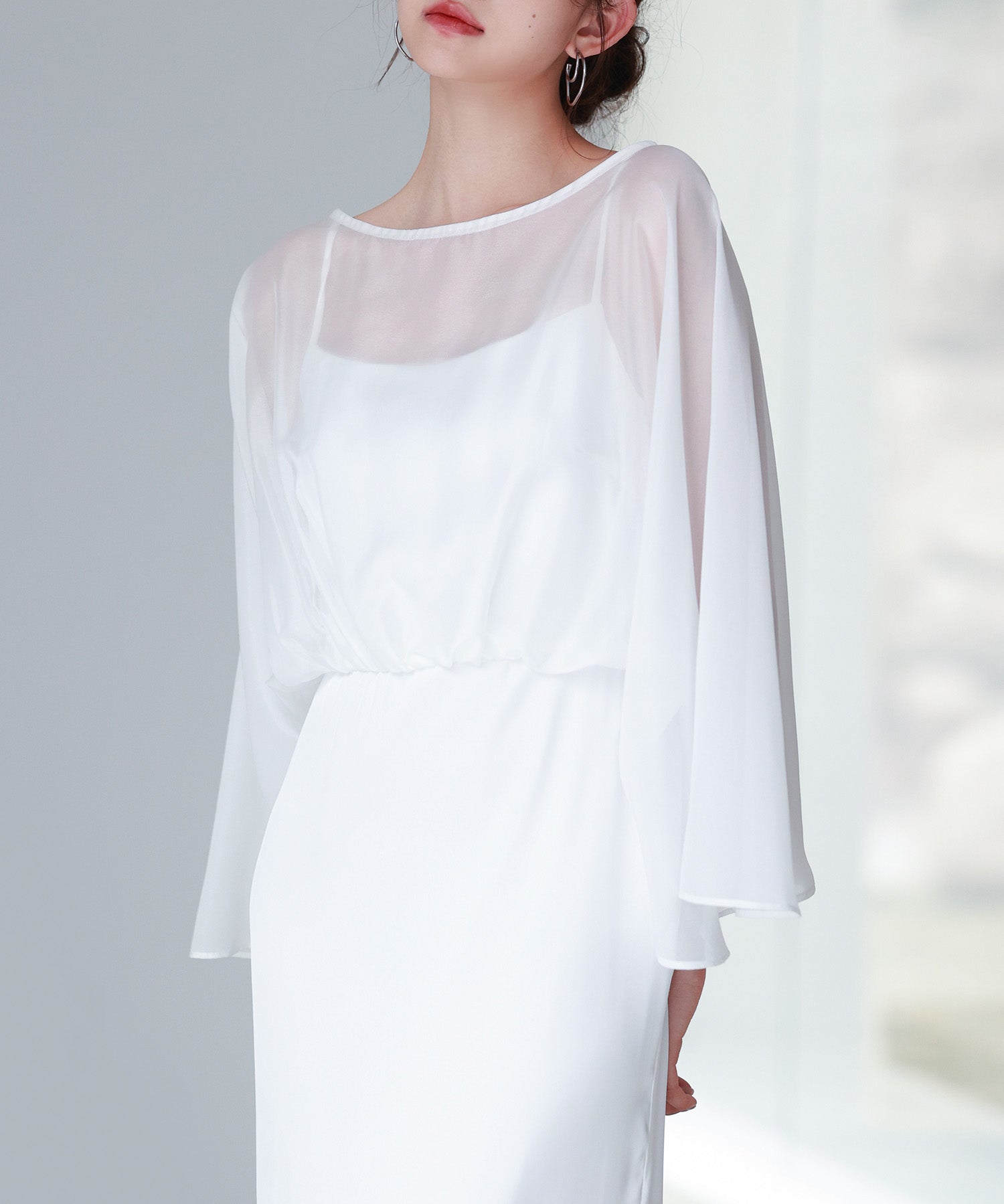 異素材ドッキングロング丈ワンピースsdp0269 ホワイト