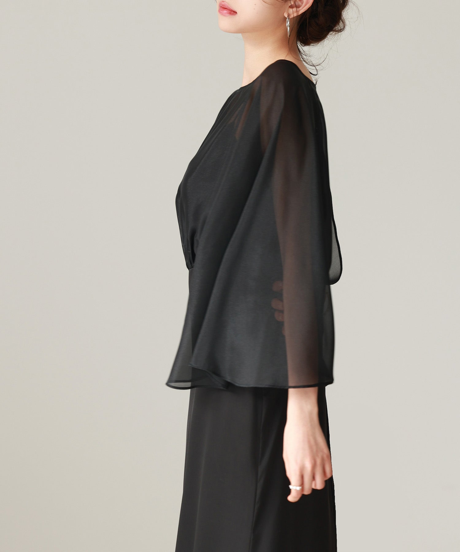 異素材ドッキングロング丈ワンピースsdp0269 ブラック