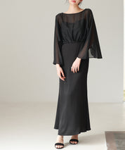 異素材ドッキングロング丈ワンピースsdp0269 ブラック