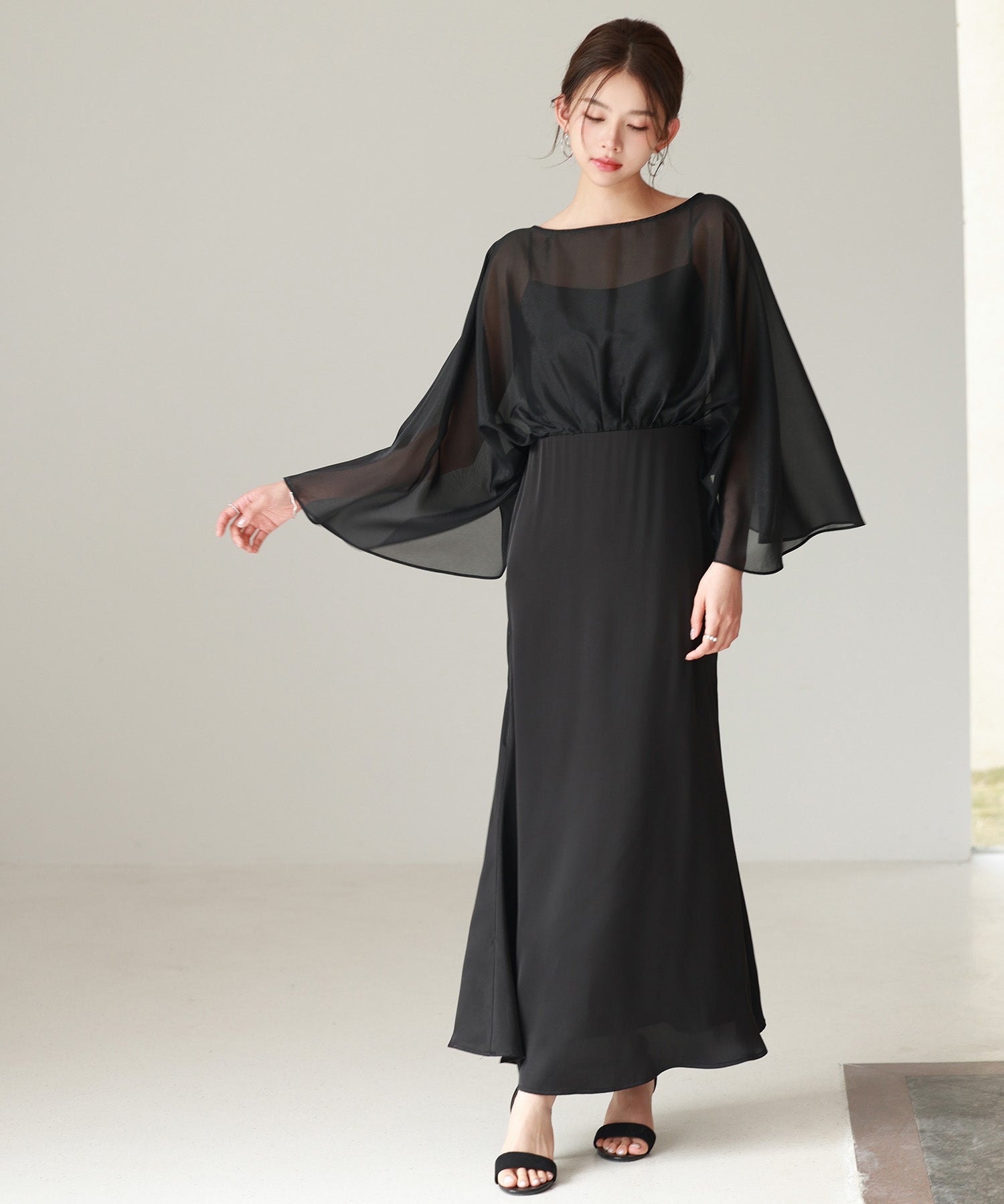 異素材ドッキングロング丈ワンピースsdp0269 ブラック