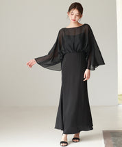 異素材ドッキングロング丈ワンピースsdp0269 ブラック