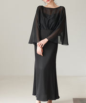 異素材ドッキングロング丈ワンピースsdp0269 ブラック