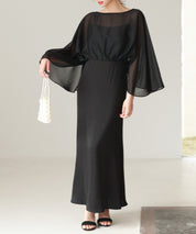 異素材ドッキングロング丈ワンピースsdp0269 ブラック