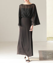 異素材ドッキングロング丈ワンピースsdp0269 ブラック