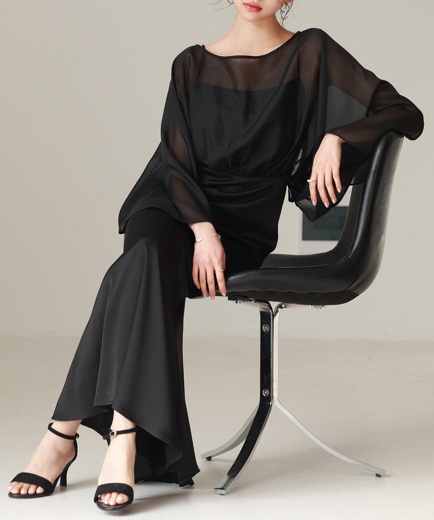 異素材ドッキングロング丈ワンピースsdp0269 ブラック