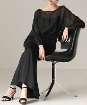 異素材ドッキングロング丈ワンピースsdp0269 ブラック