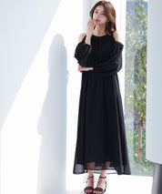 ベルト付きシフォン生地ワンピースsdp0270 ブラック