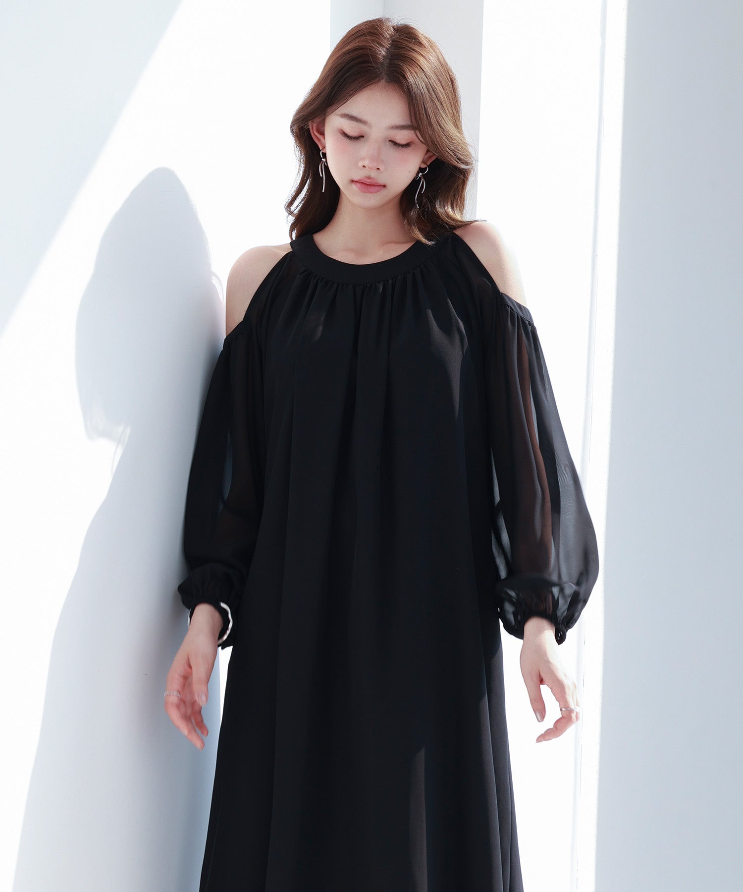 ベルト付きシフォン生地ワンピースsdp0270 ブラック