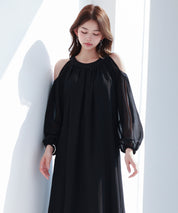ベルト付きシフォン生地ワンピースsdp0270 ブラック