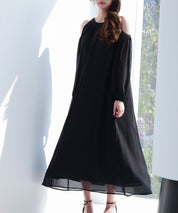 ベルト付きシフォン生地ワンピースsdp0270 ブラック