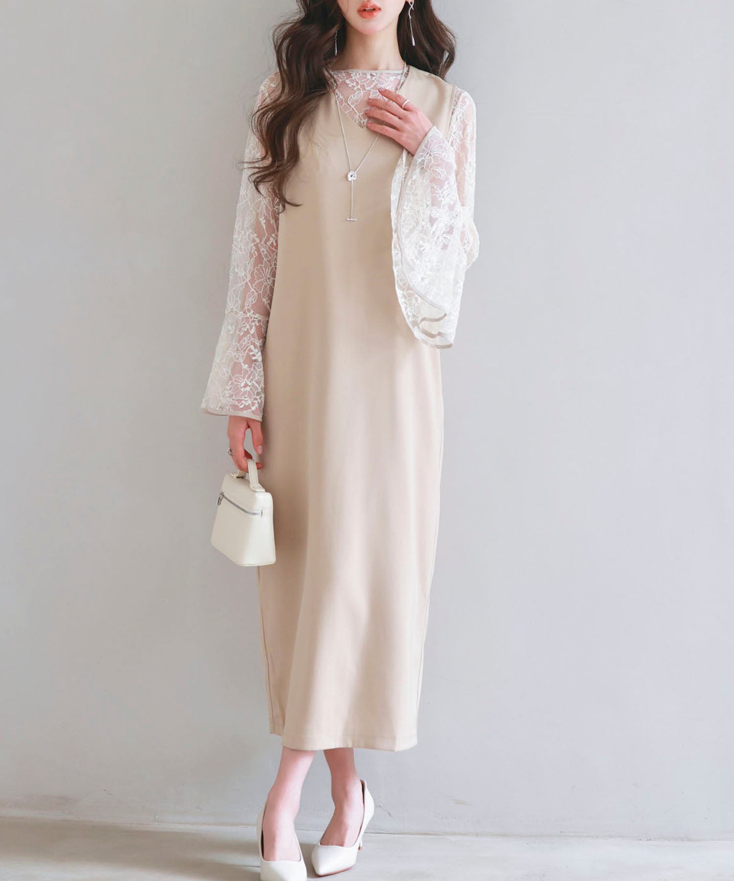 Gideon Oberson レース模様 ワンピース水着 Sサイズ&同柄ショール レースレディース Lace Ladies 花柄ドッキングワンピース長袖