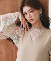 総レースブラウスとワンピースの2点セットsdp0271 ベージュ