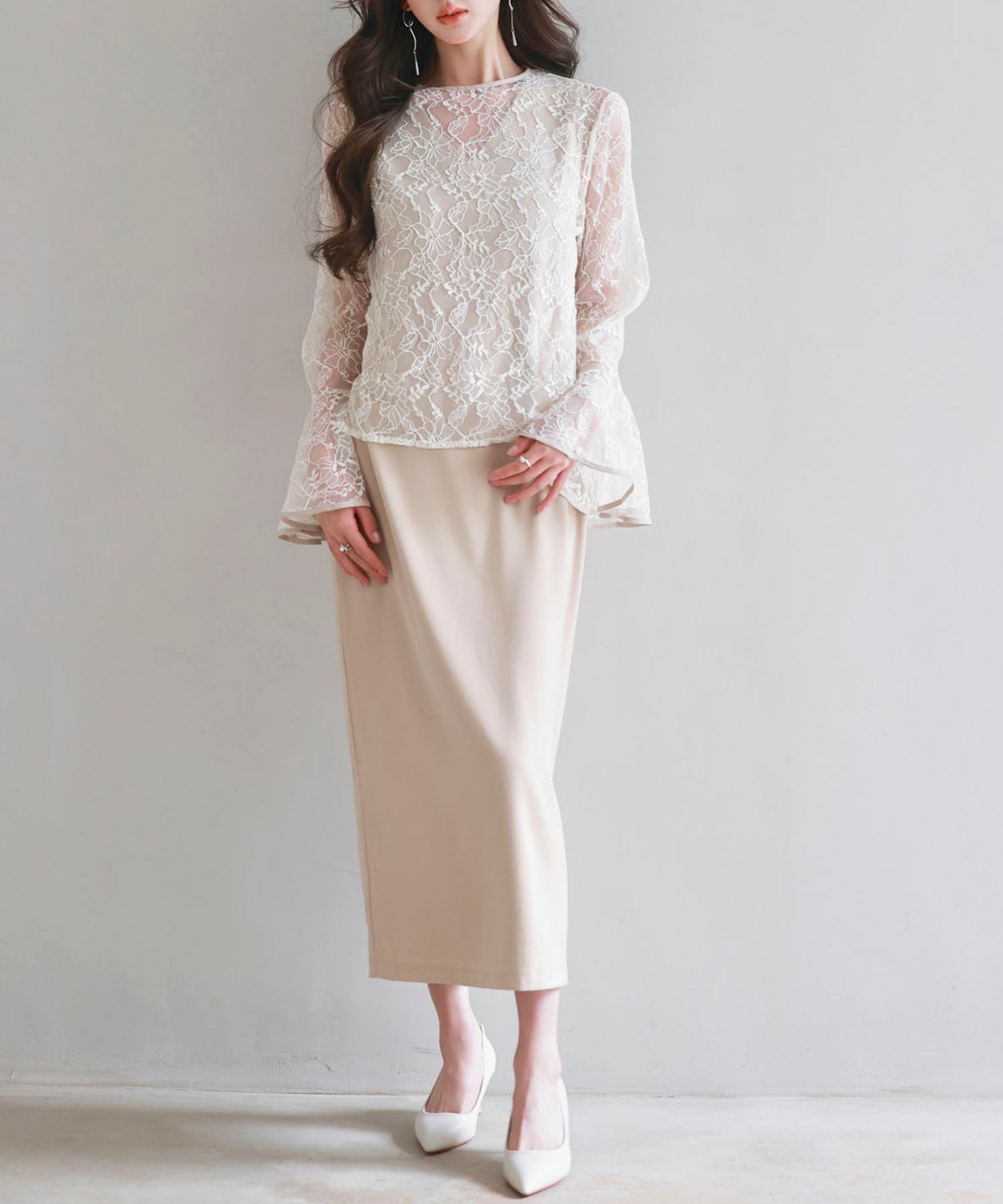 総レースブラウスとワンピースの2点セットsdp0271 ベージュ