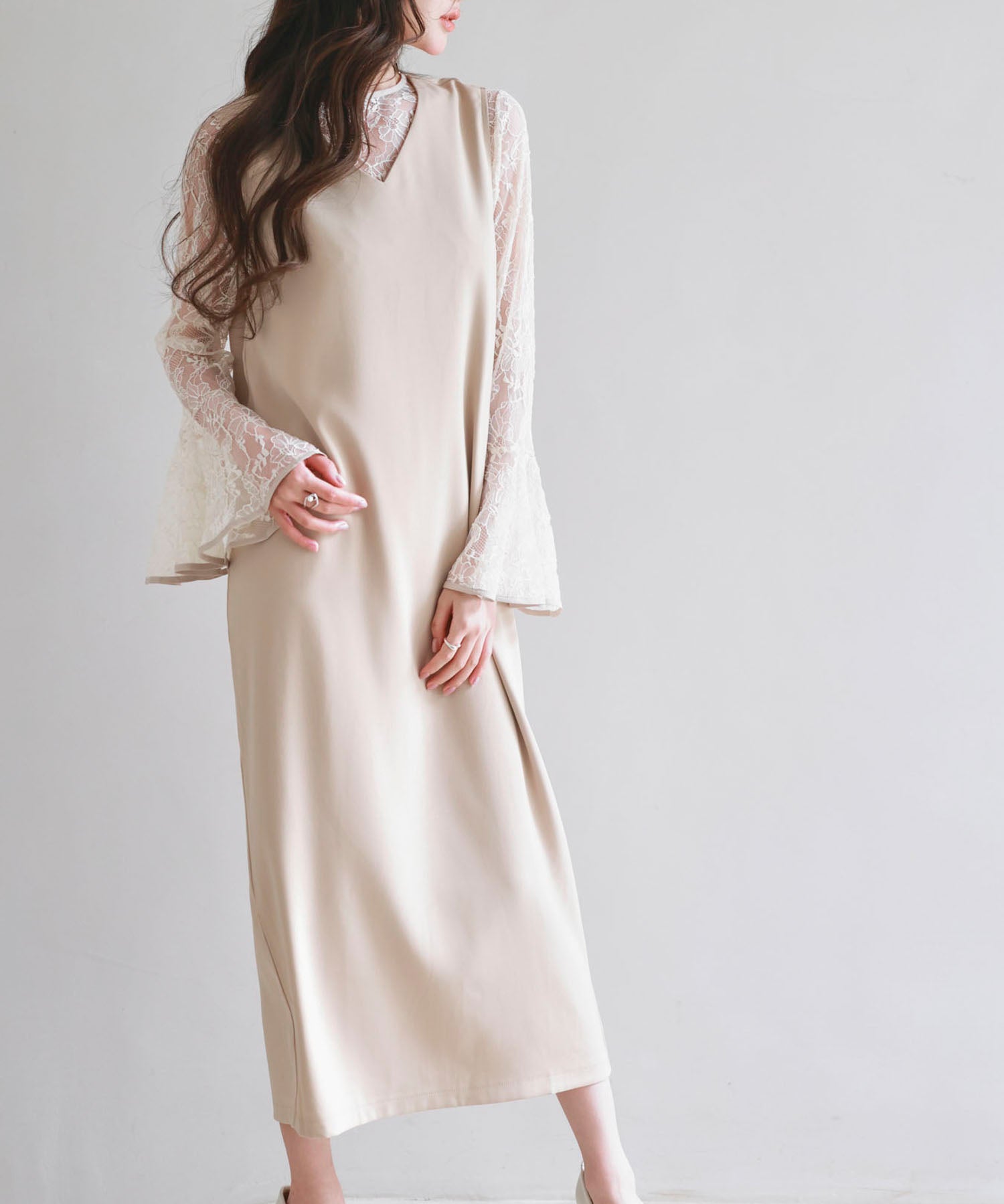 総レースブラウスとワンピースの2点セットsdp0271 ベージュ