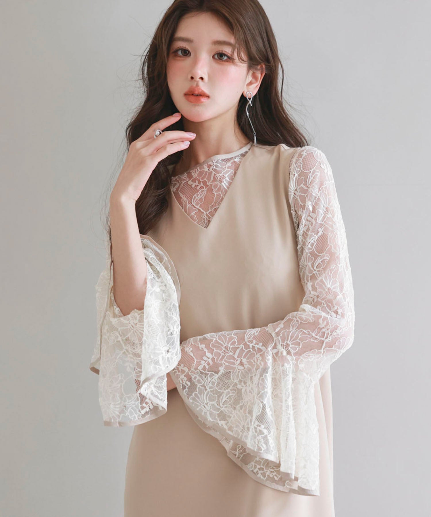 総レースブラウスとワンピースの2点セットsdp0271 ベージュ